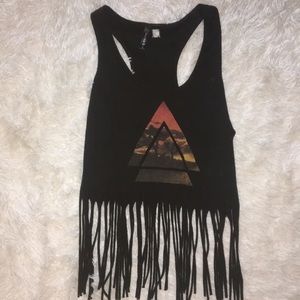 Tilly’s black graphic fringe crop top